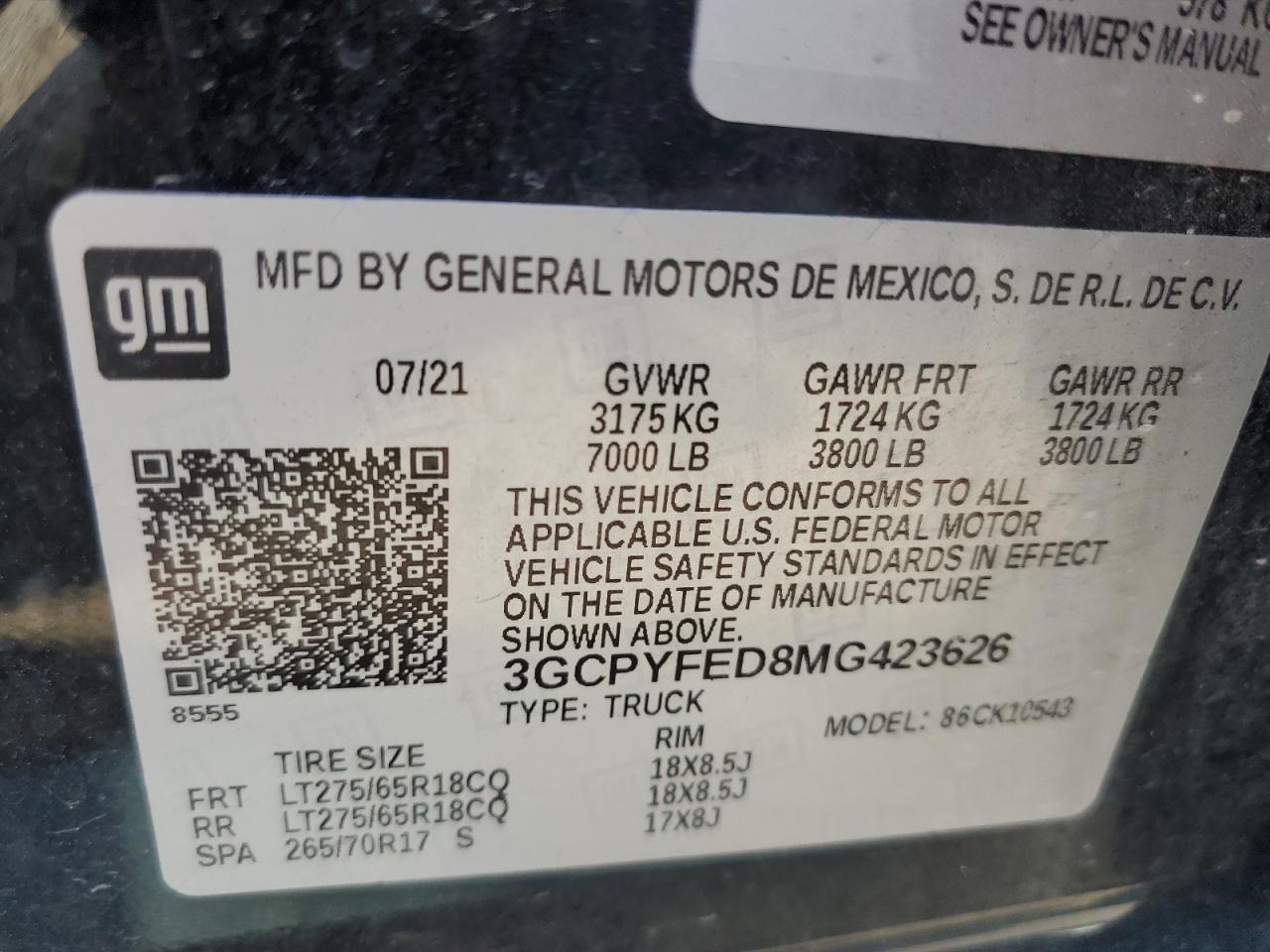 2021 Chevrolet Silverado K1500 Lt Trail Boss VIN: 3GCPYFED8MG423626 Lot: 61645225