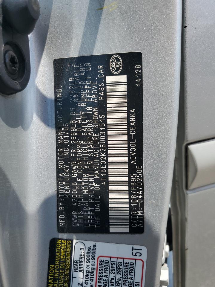 2005 Toyota Camry Le VIN: 4T1BE32K25U031515 Lot: 62921215