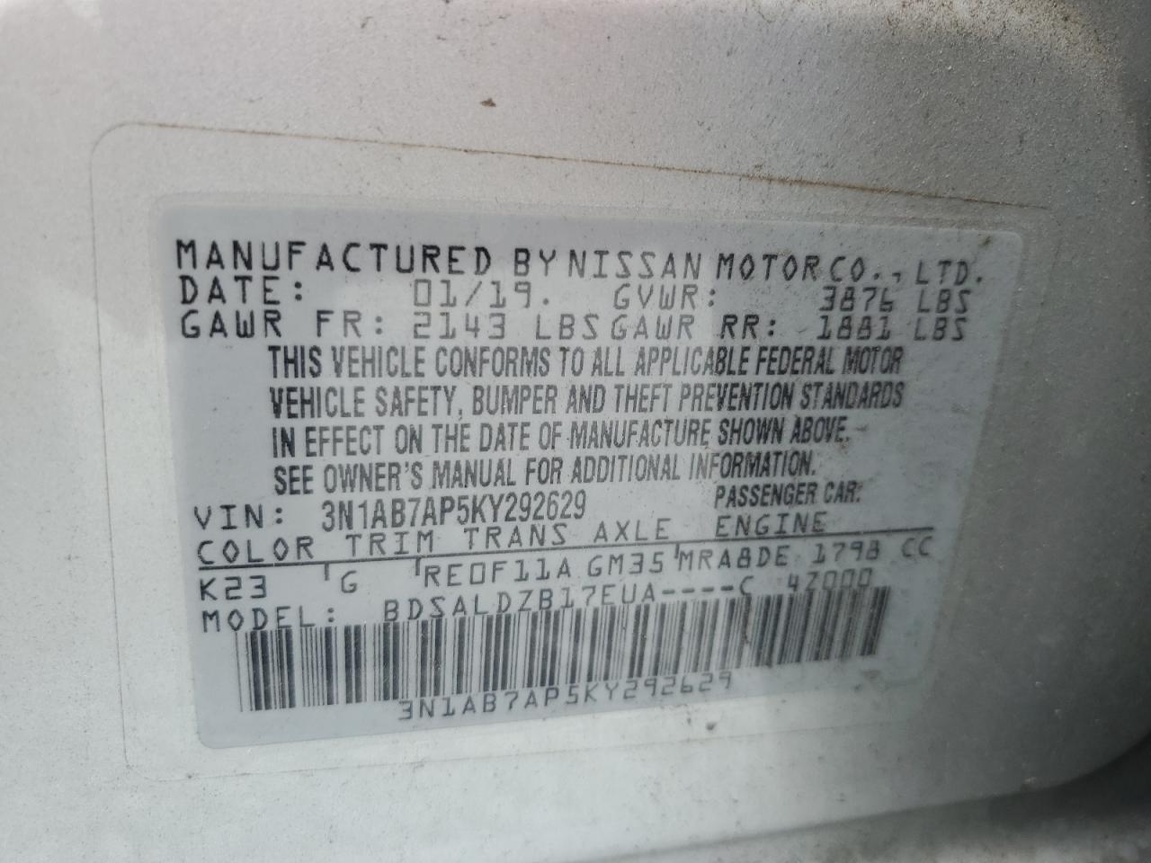 NISSAN SENTRA 2019 VIN 3N1AB7AP5KY292629 photo 13
