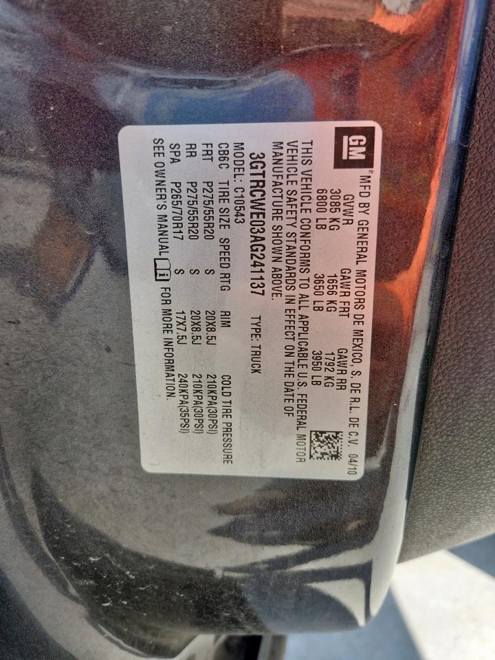 2010 GMC Sierra C1500 Slt VIN: 3GTRCWE03AG241137 Lot: 62567925
