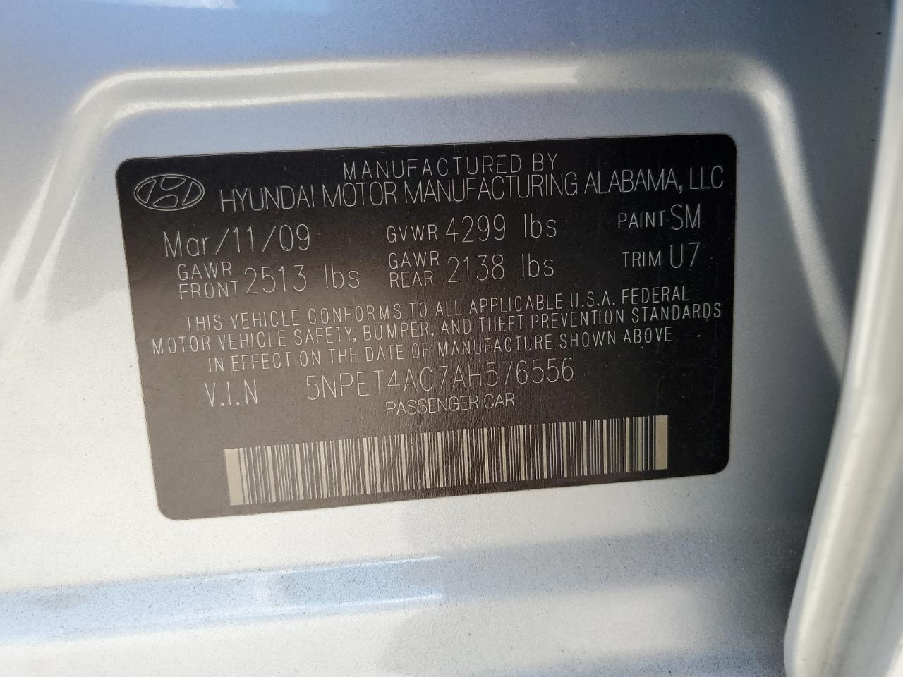 2010 Hyundai Sonata Gls VIN: 5NPET4AC7AH576556 Lot: 60568075