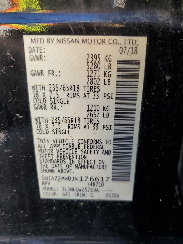 2018 Nissan Murano S VIN: 5N1AZ2MH0JN176617 Lot: 62570095