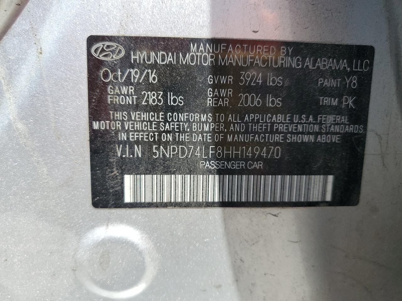 HYUNDAI ELANTRA 2017 VIN 5NPD74LF8HH149470 фото 12