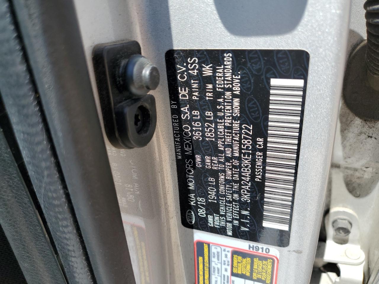 2019 Kia Rio S VIN: 3KPA24AB3KE158722 Lot: 61759185