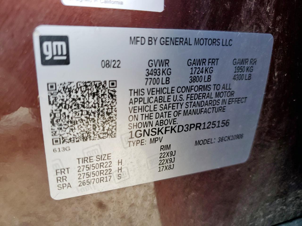 2023 Chevrolet Suburban K1500 Premier VIN: 1GNSKFKD3PR125156 Lot: 59947585