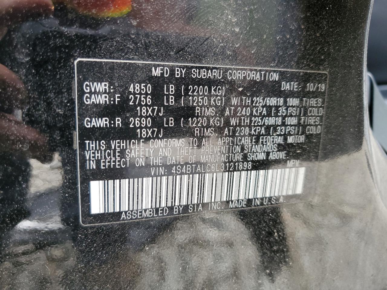SUBARU OUTBACK 2020 VIN 4S4BTALC6L3121898 photo 12