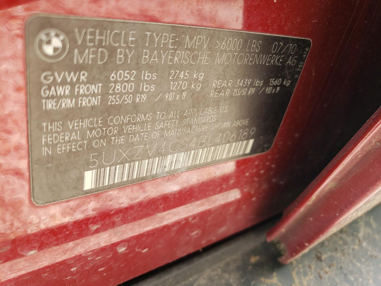 2011 BMW X5 xDrive35I VIN: 5UXZV4C54BL406189 Lot: 62274605