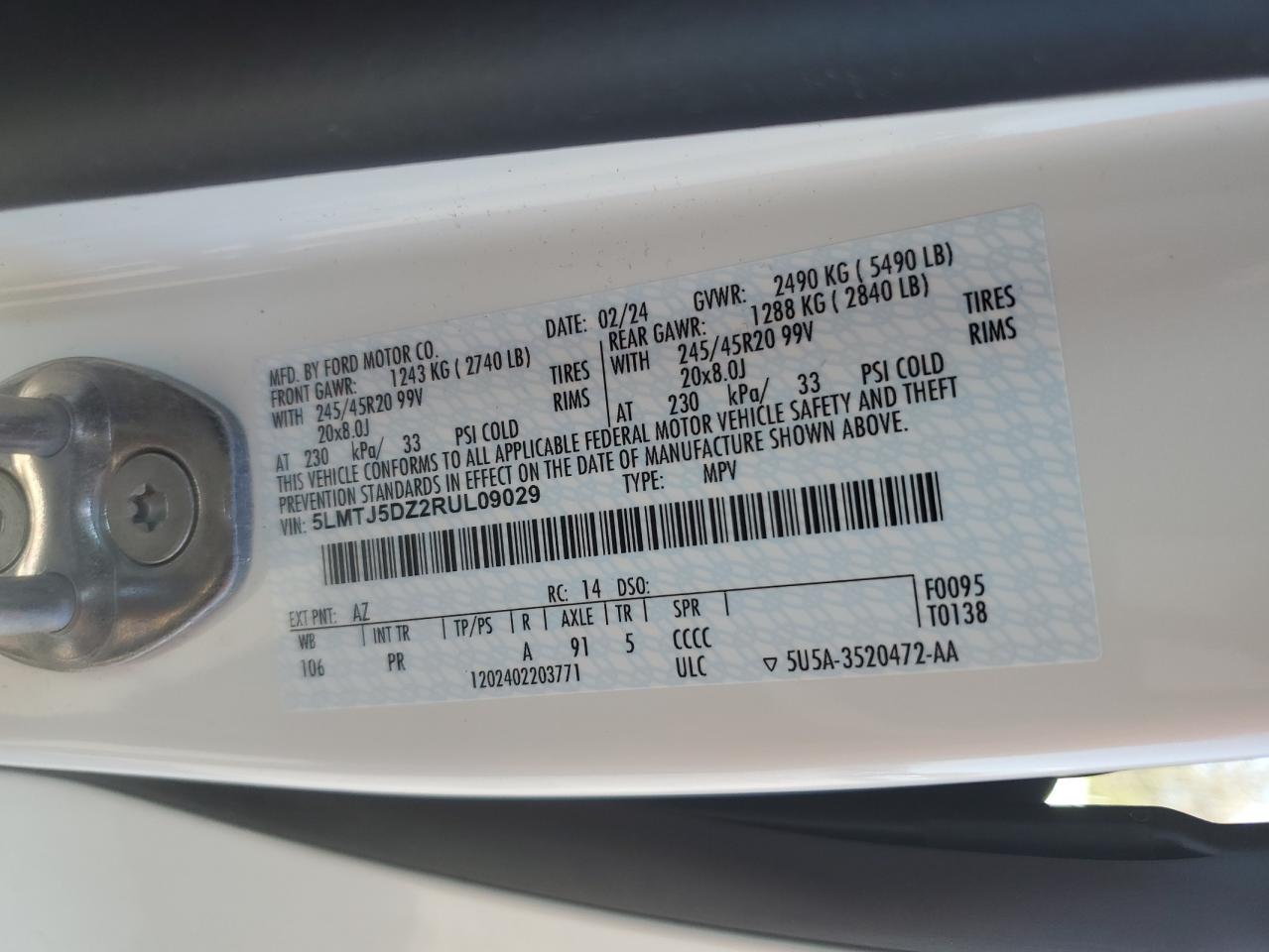 2024 Lincoln Corsair Grand Touring VIN: 5LMTJ5DZ2RUL09029 Lot: 60871375