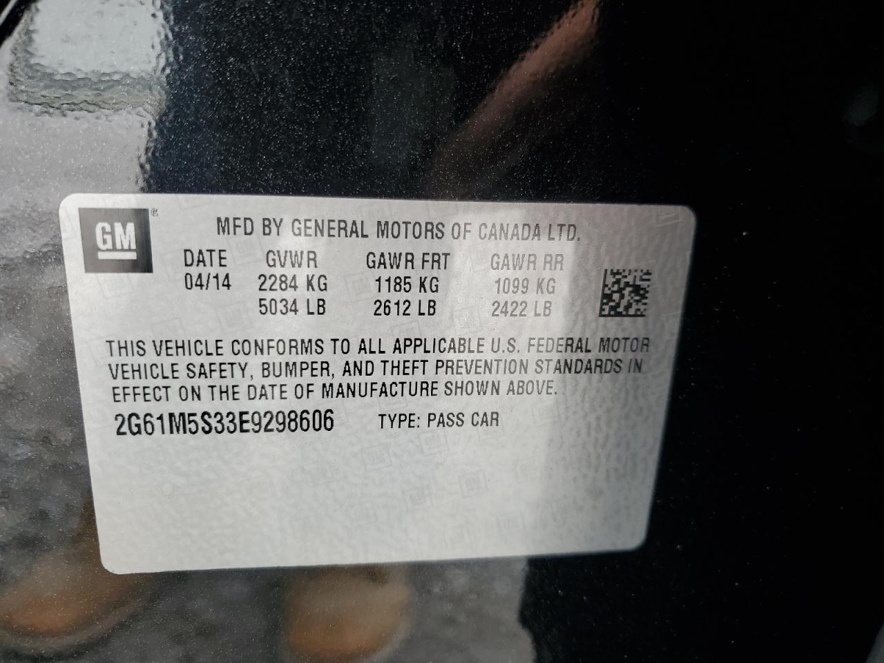 2014 Cadillac Xts Luxury Collection VIN: 2G61M5S33E9298606 Lot: 60332885