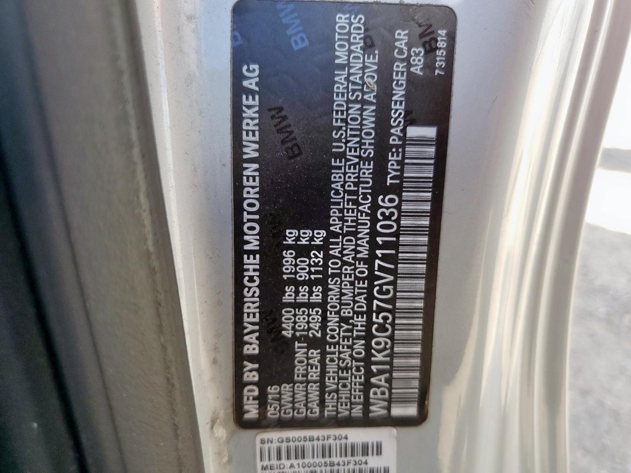 2016 BMW 228 I Sulev VIN: WBA1K9C57GV711036 Lot: 62097135