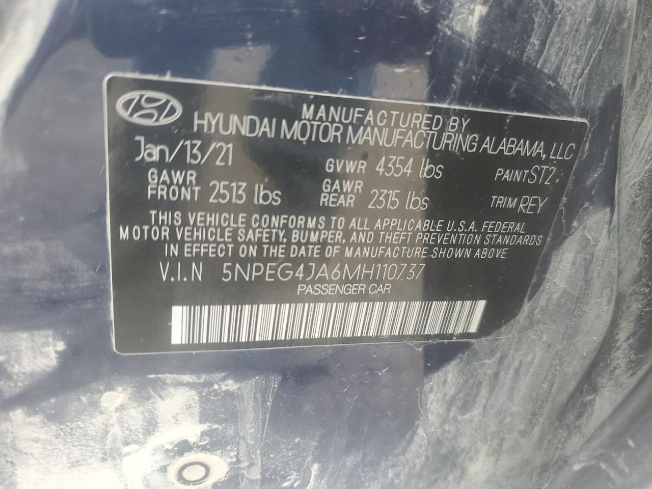 2021 Hyundai Sonata Se VIN: 5NPEG4JA6MH110737 Lot: 62567035
