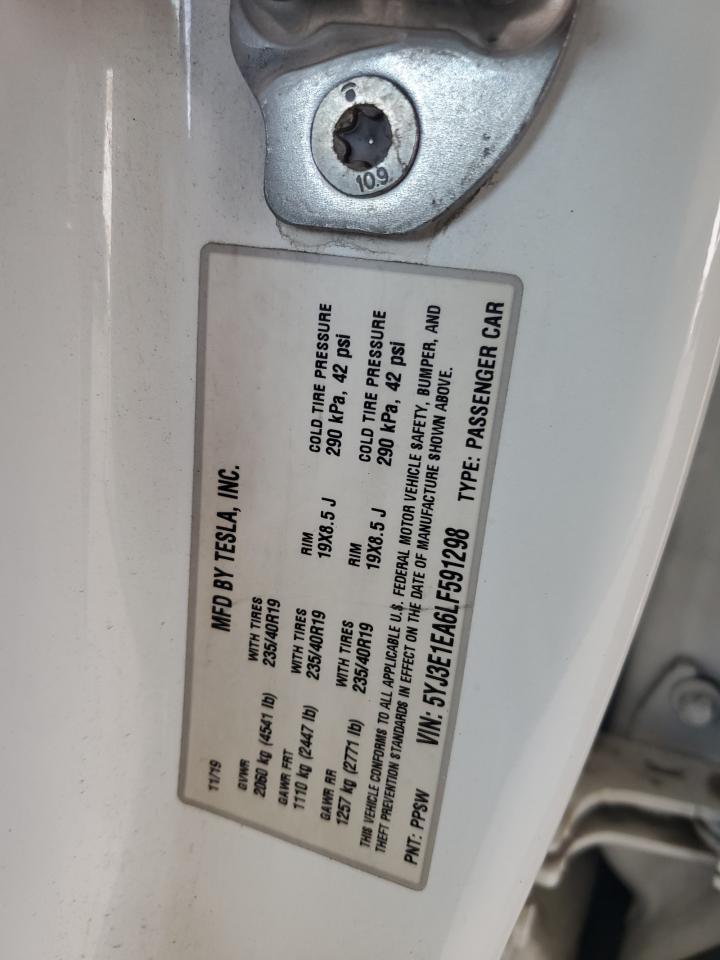 2020 Tesla Model 3 VIN: 5YJ3E1EA6LF591298 Lot: 57656035