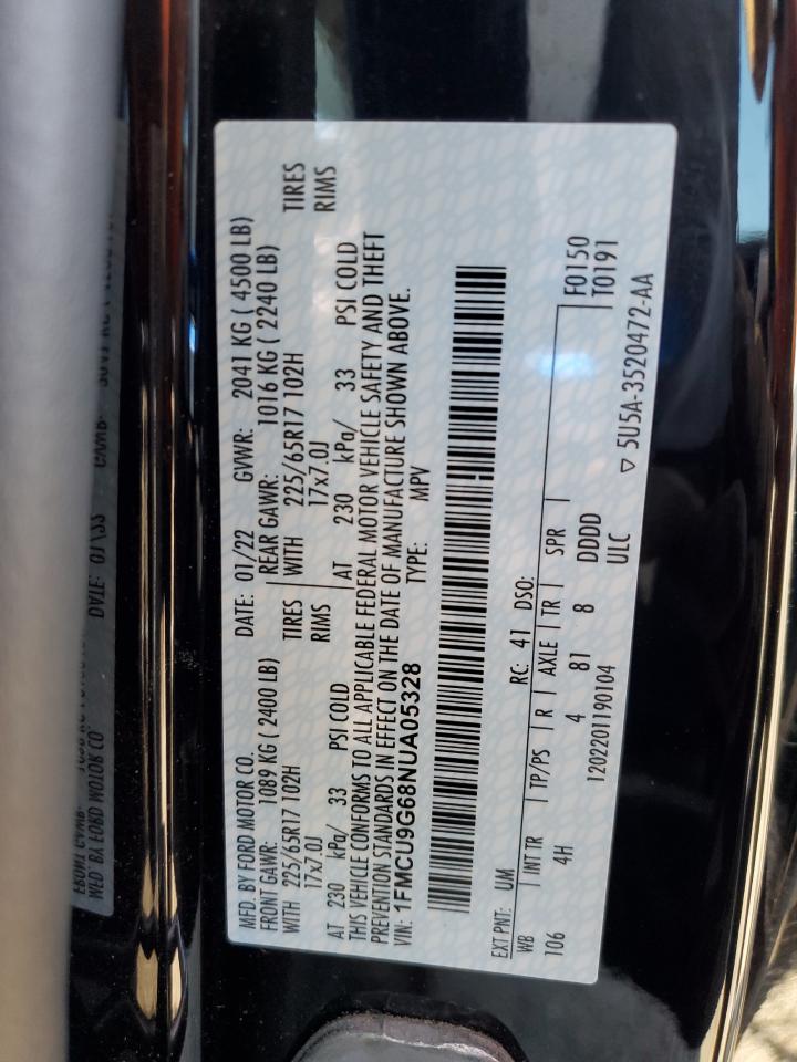 2022 Ford Escape Se VIN: 1FMCU9G68NUA05328 Lot: 61672275