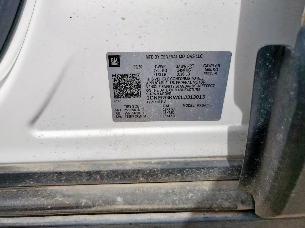 2020 Chevrolet Traverse Lt VIN: 1GNERGKW0LJ313013 Lot: 59912945