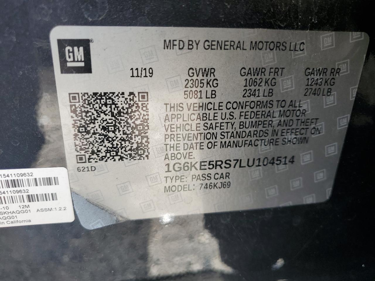 2020 Cadillac Ct6 Luxury Csav VIN: 1G6KE5RS7LU104514 Lot: 61239615