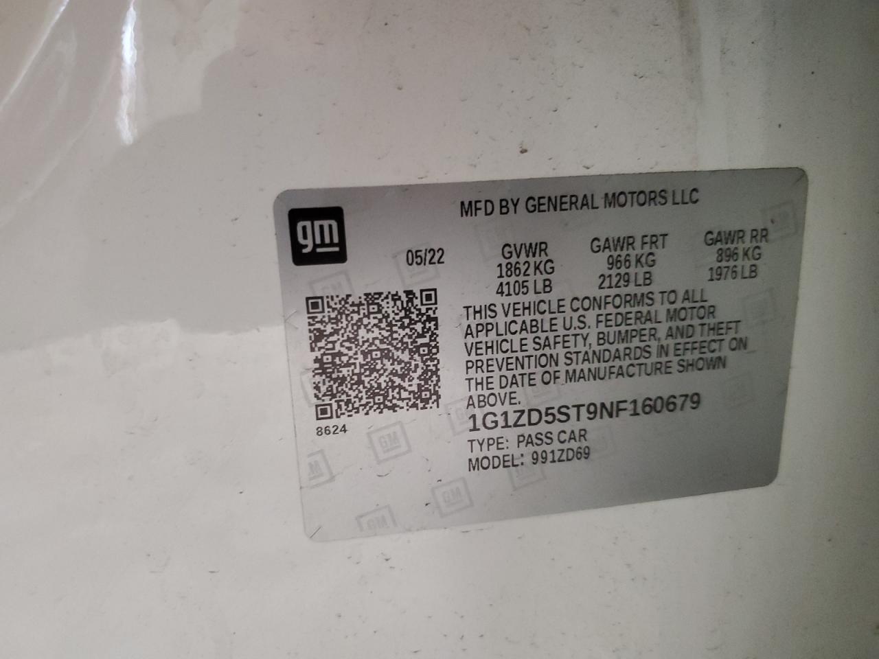 1G1ZD5ST9NF160679 2022 Chevrolet Malibu Lt