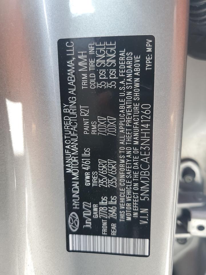 2022 Hyundai Tucson Sel VIN: 5NMJBCAE3NH141260 Lot: 61552355
