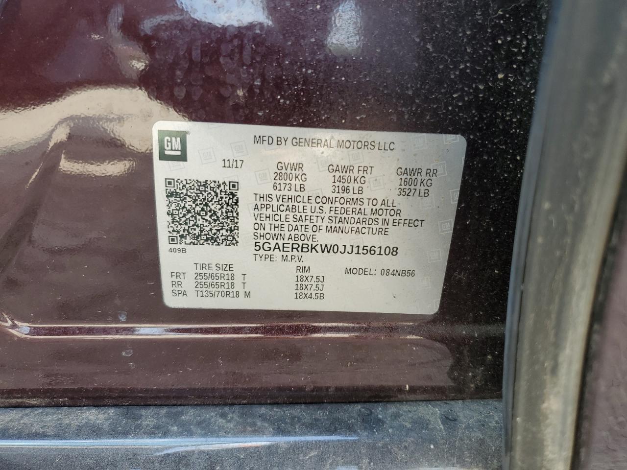 2018 Buick Enclave Essence VIN: 5GAERBKW0JJ156108 Lot: 52212175