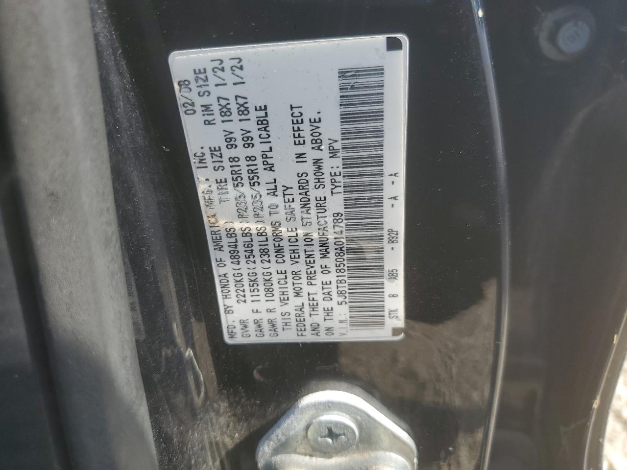 2008 Acura Rdx Technology VIN: 5J8TB18508A014789 Lot: 57587685