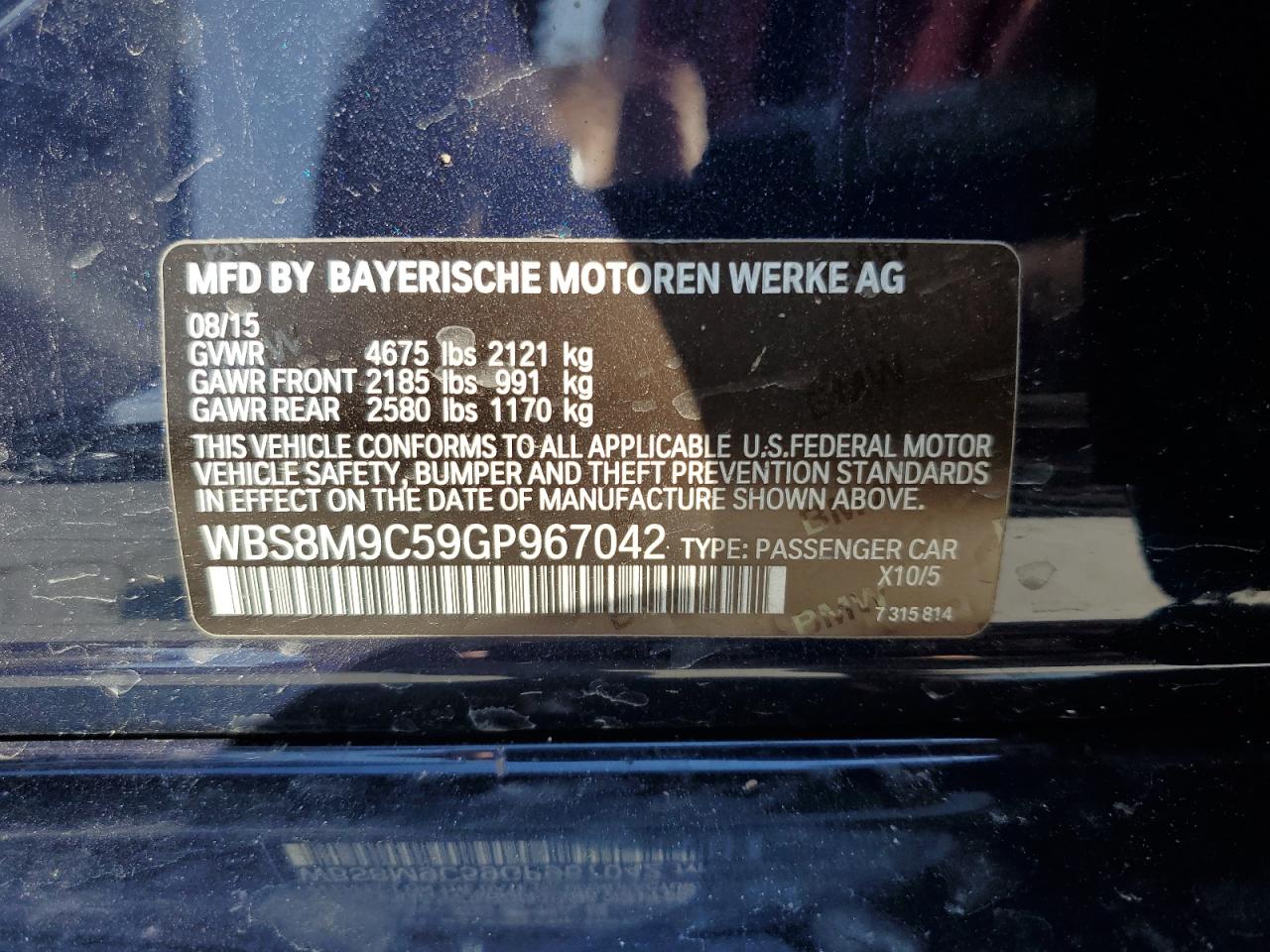 2016 BMW M3 VIN: WBS8M9C59GP967042 Lot: 62155415