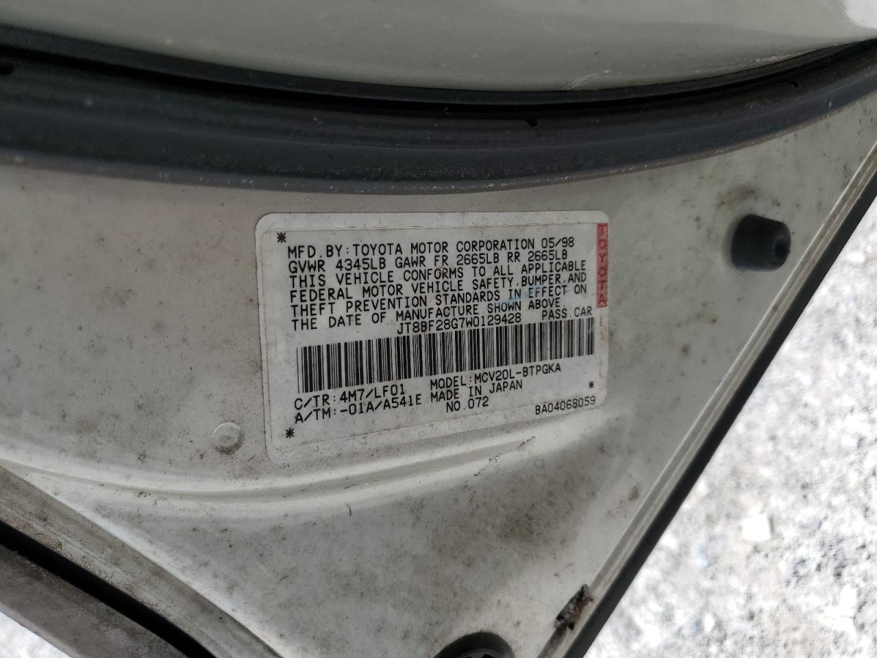 1998 Lexus Es 300 VIN: JT8BF28G7W0129428 Lot: 59376465
