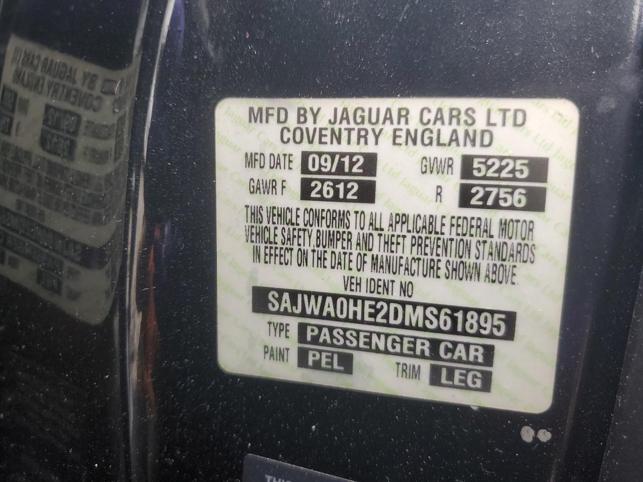 2013 Jaguar Xf Supercharged VIN: SAJWA0HE2DMS61895 Lot: 61383665