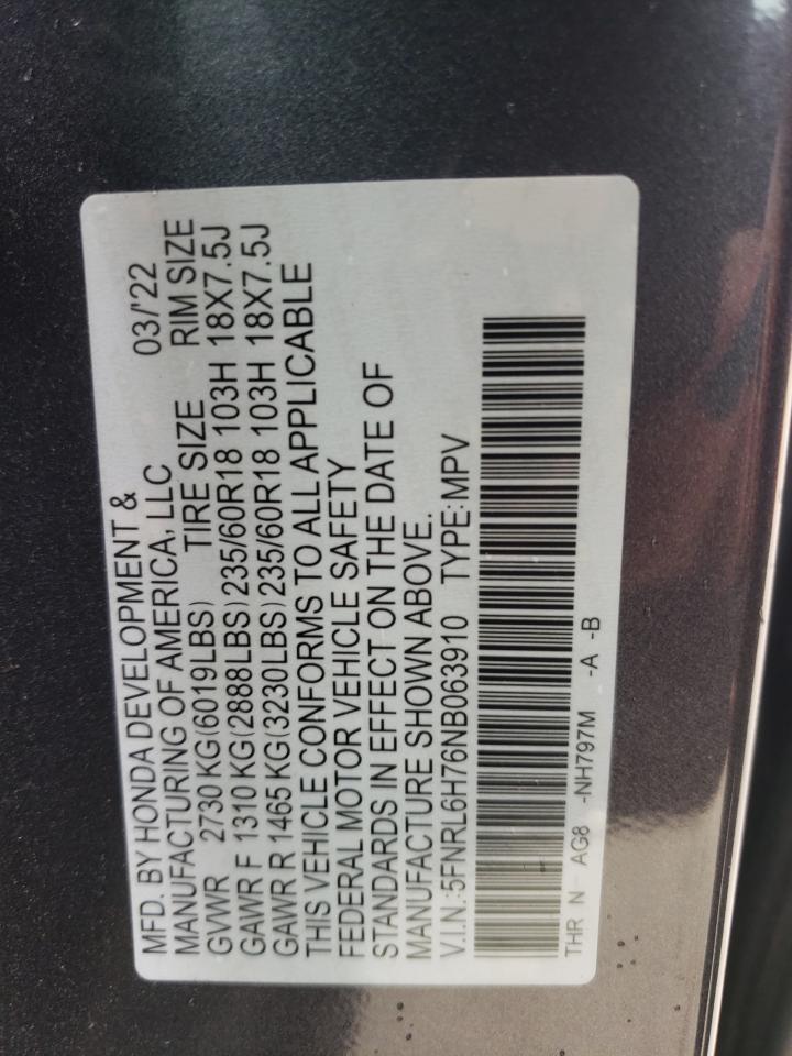 2022 Honda Odyssey Exl VIN: 5FNRL6H76NB063910 Lot: 59208005