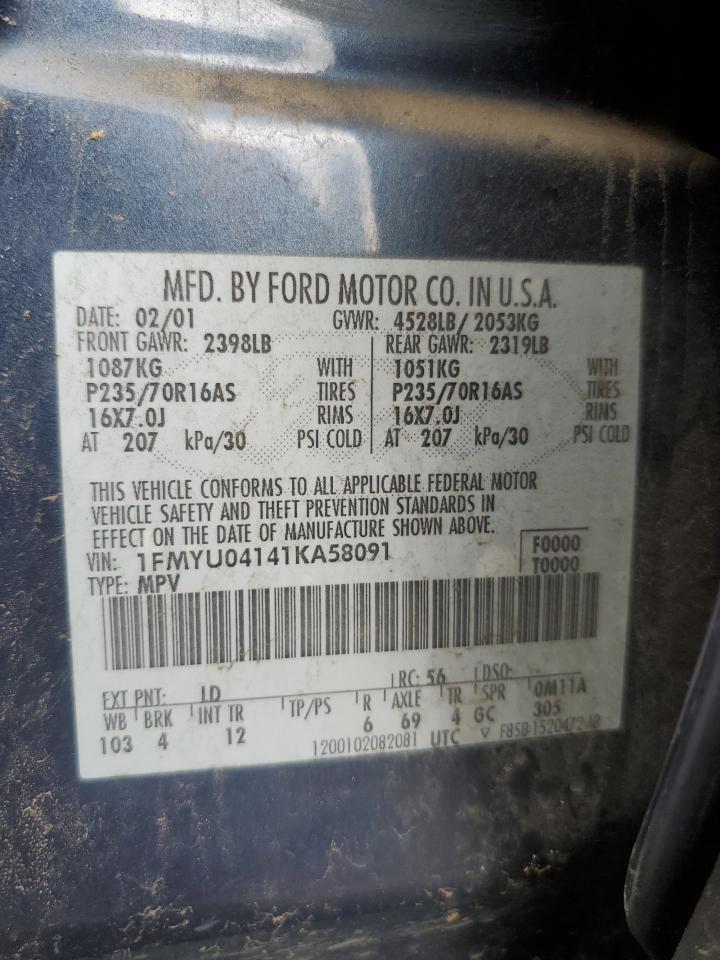 2001 Ford Escape Xlt VIN: 1FMYU04141KA58091 Lot: 60086875