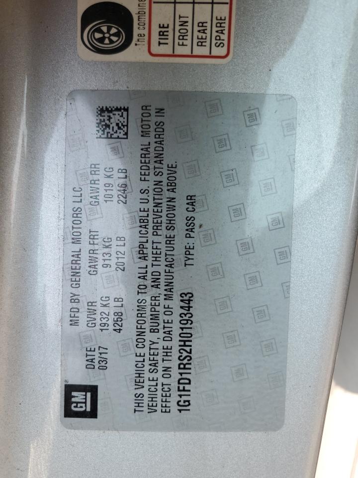 2017 Chevrolet Camaro Lt VIN: 1G1FD1RS2H0193443 Lot: 60023195