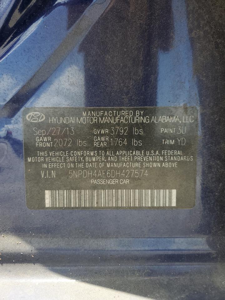 2013 Hyundai Elantra Gls VIN: 5NPDH4AE6DH427574 Lot: 70695325