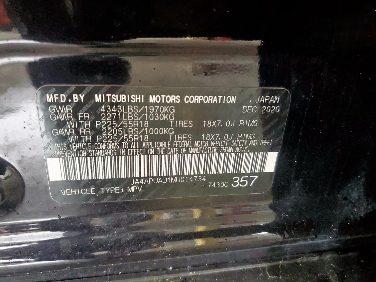 2021 Mitsubishi Outlander Sport Es VIN: JA4APUAU1MU014734 Lot: 62986915