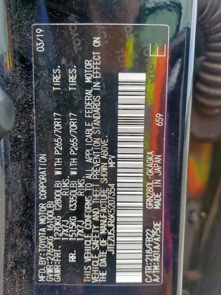 2019 Toyota 4Runner Sr5 VIN: JTEZU5JR6K5207354 Lot: 60788385