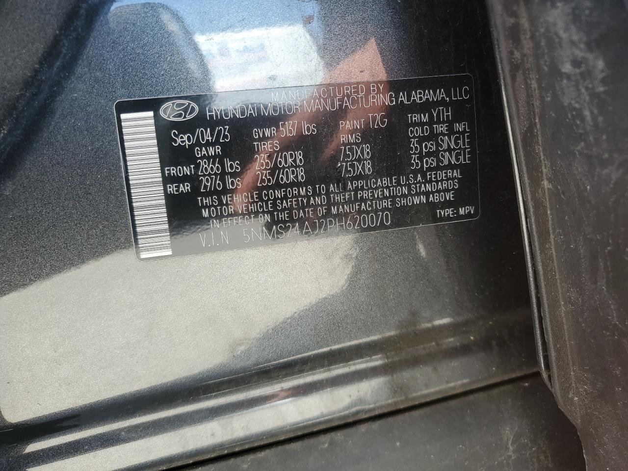 2023 Hyundai Santa Fe Sel VIN: 5NMS24AJ2PH620070 Lot: 61546395