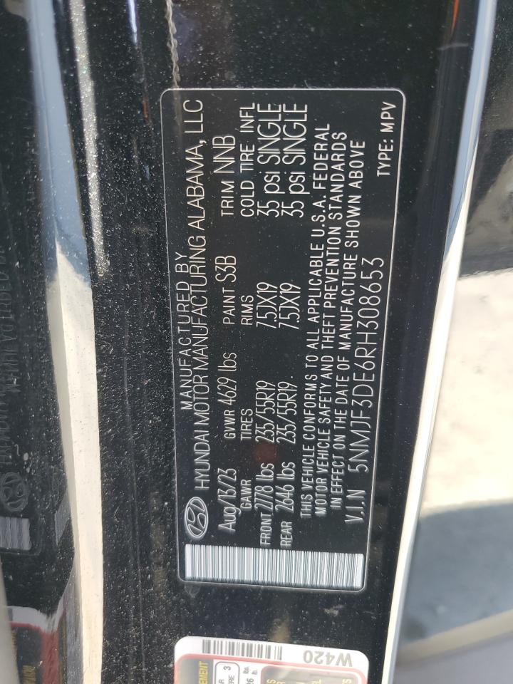 2024 Hyundai Tucson Sel VIN: 5NMJF3DE6RH308653 Lot: 62514565