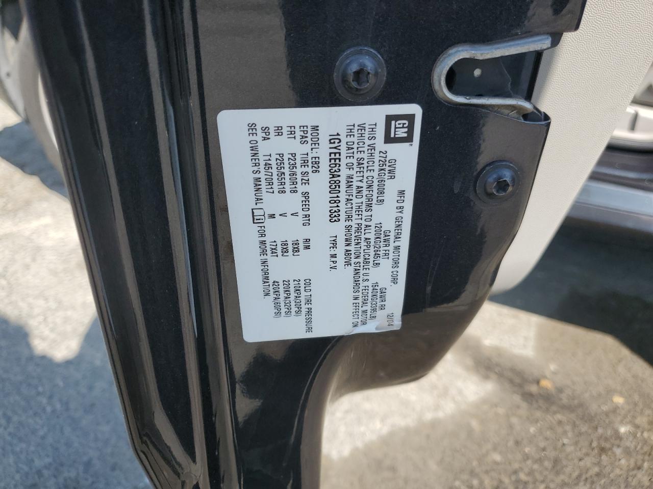 2005 Cadillac Srx VIN: 1GYEE63A850181333 Lot: 59404965
