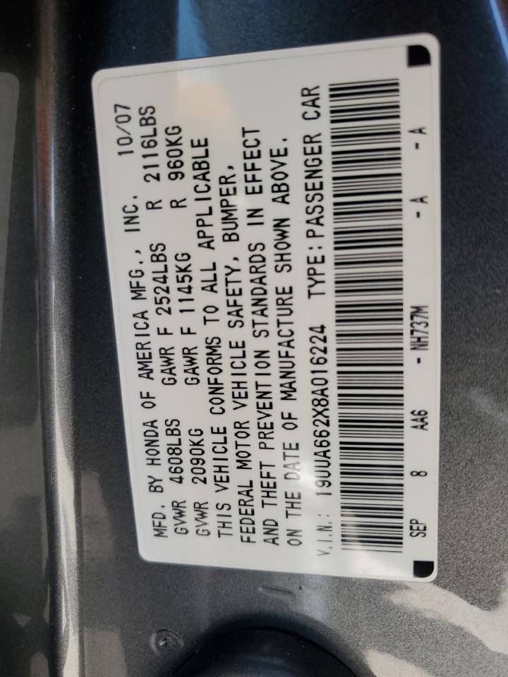 2008 Acura Tl VIN: 19UUA662X8A016224 Lot: 62911545