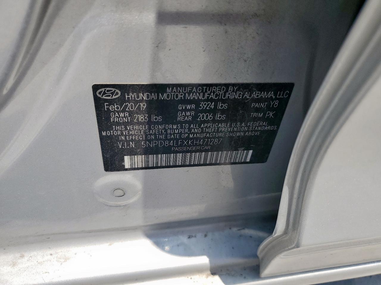 2019 Hyundai Elantra Sel VIN: 5NPD84LFXKH471287 Lot: 60372655
