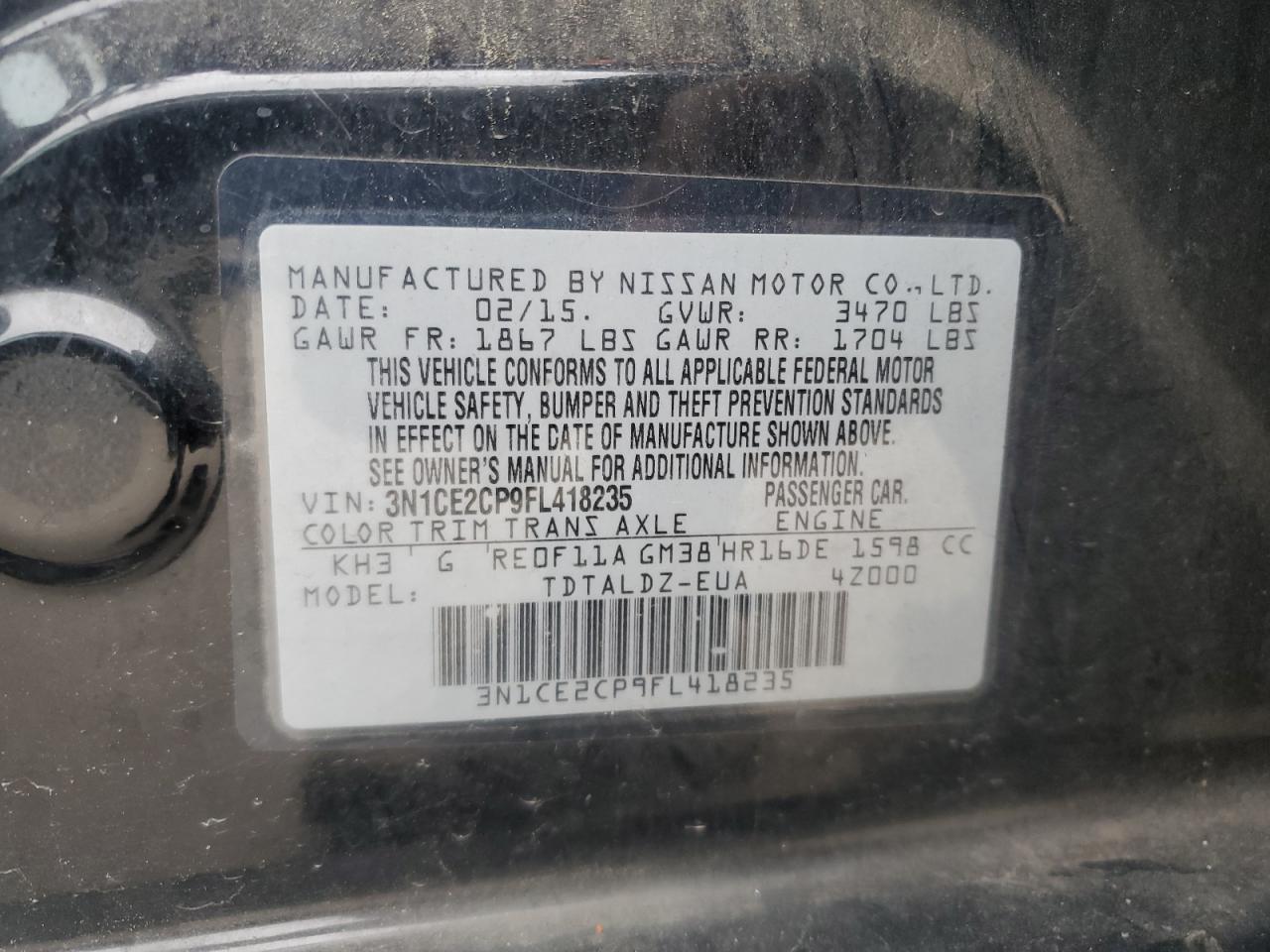 2015 Nissan Versa Note S VIN: 3N1CE2CP9FL418235 Lot: 62649465