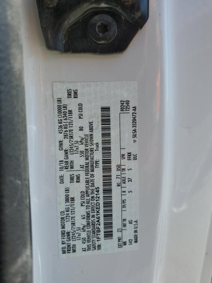 2019 Ford F250 Super Duty VIN: 1FTBF2A61KED12145 Lot: 63007095