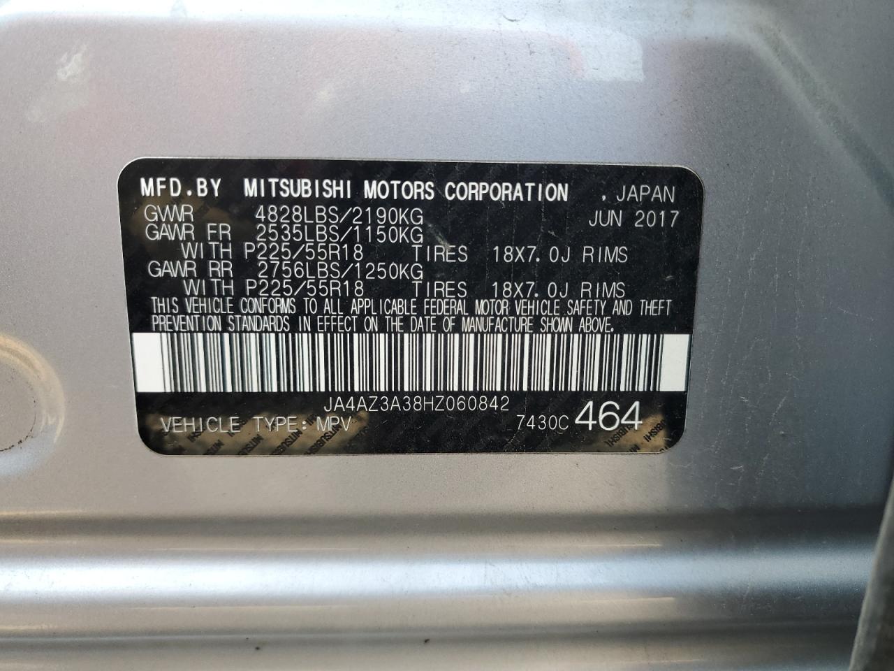 2017 Mitsubishi Outlander Se VIN: JA4AZ3A38HZ060842 Lot: 60928735