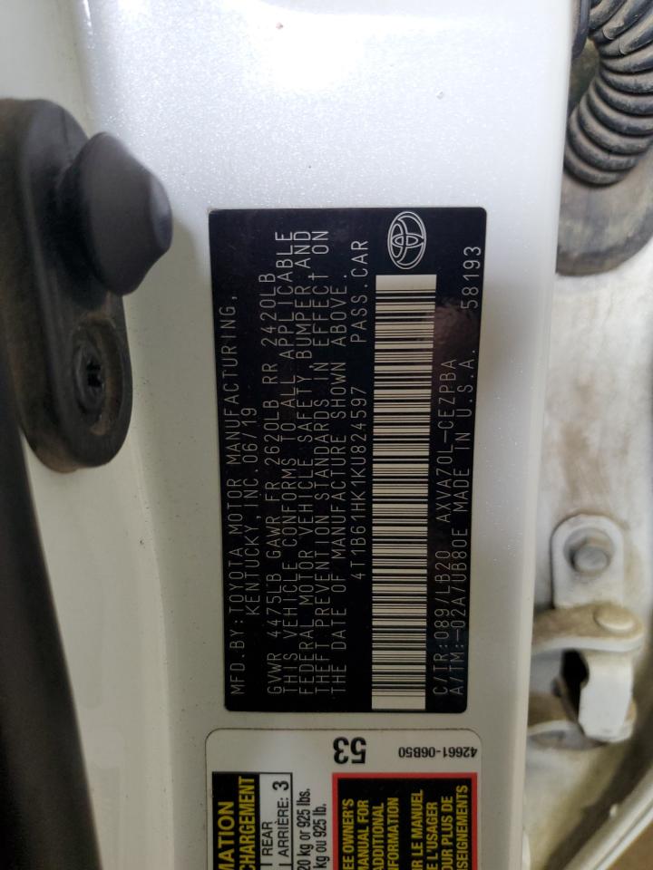 2019 Toyota Camry Xse VIN: 4T1B61HK1KU824597 Lot: 61725225