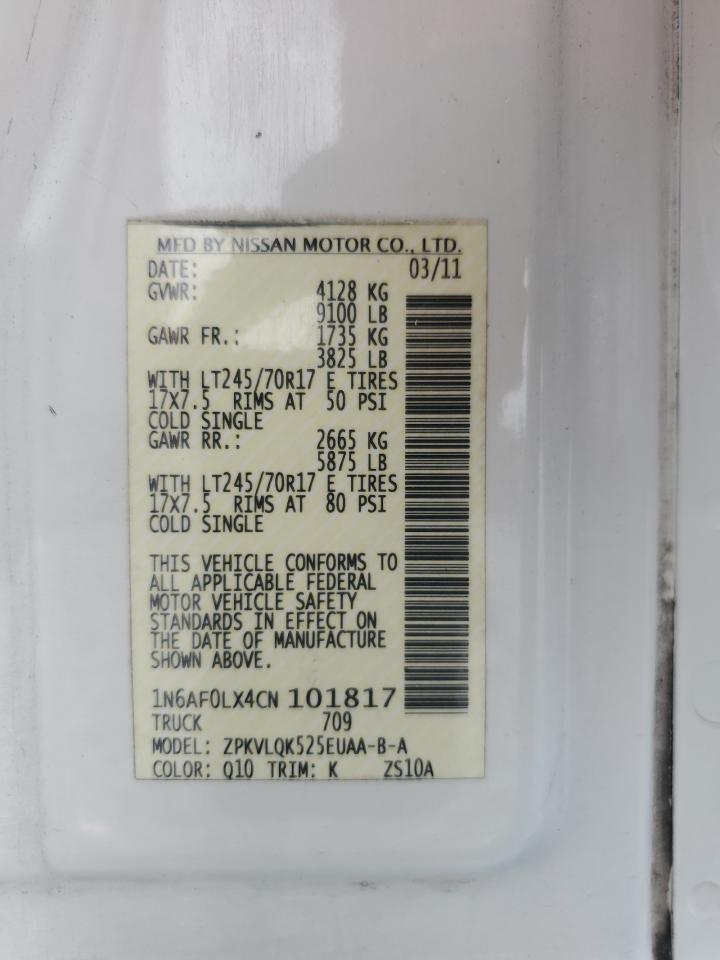 2012 Nissan Nv 2500 VIN: 1N6AF0LX4CN101817 Lot: 63037605