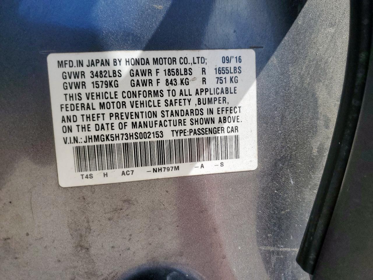2017 Honda Fit Ex VIN: JHMGK5H73HS002153 Lot: 62923335