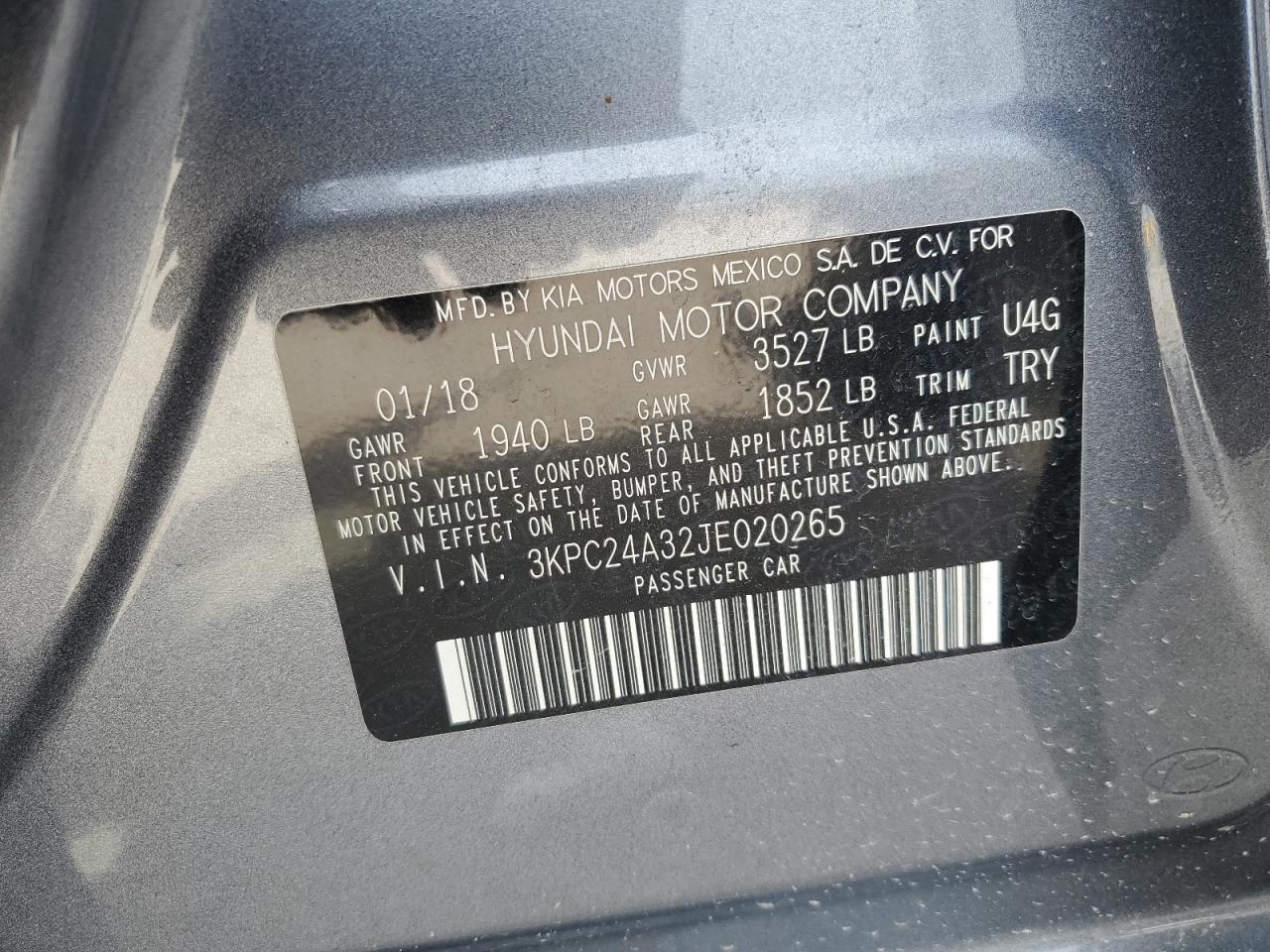 2018 Hyundai Accent Se VIN: 3KPC24A32JE020265 Lot: 62937785