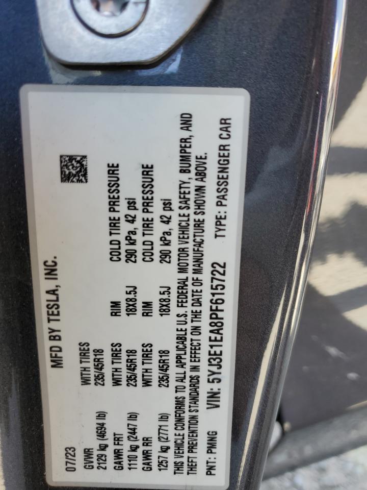 TESLA MODEL 3 2023 VIN 5YJ3E1EA8PF615722 zdjęcie 12