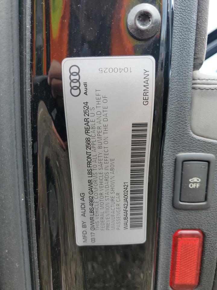 2018 Audi S4 Premium Plus VIN: WAUB4AF42JA002421 Lot: 61956635
