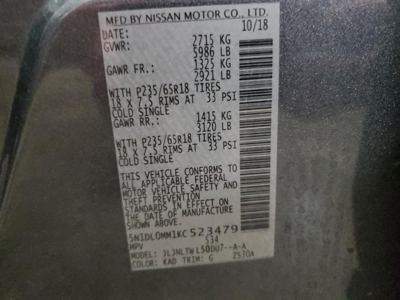 2019 Infiniti Qx60 Luxe VIN: 5N1DL0MM1KC523479 Lot: 59895065