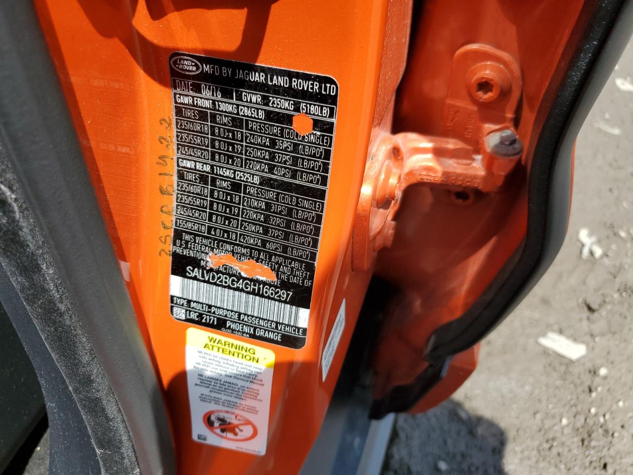 2016 Land Rover Range Rover Evoque Hse Dynamic VIN: SALVD2BG4GH166297 Lot: 61555755