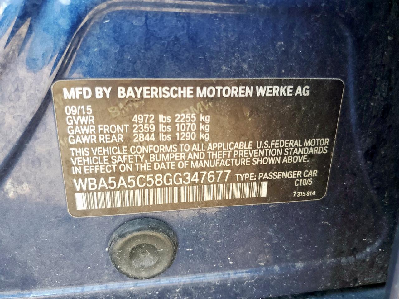 2016 BMW 528 I VIN: WBA5A5C58GG347677 Lot: 62968465