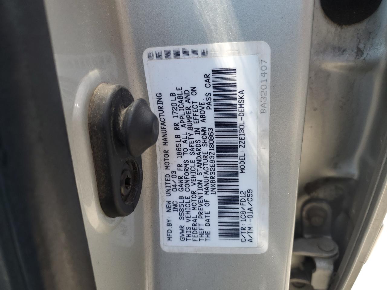 2003 Toyota Corolla Ce VIN: 1NXBR32E83Z180863 Lot: 61778715